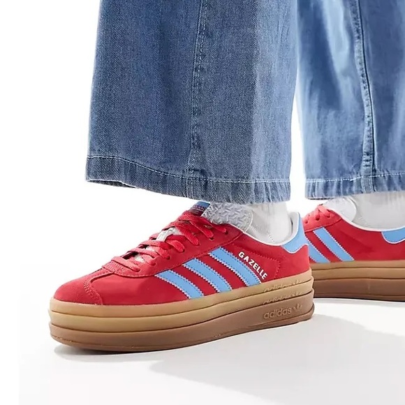 Adidas Women's Gazelle Bold Platform Shoes 'Res/Blue/Gum' Size 6-10 - Picture 6 of 11